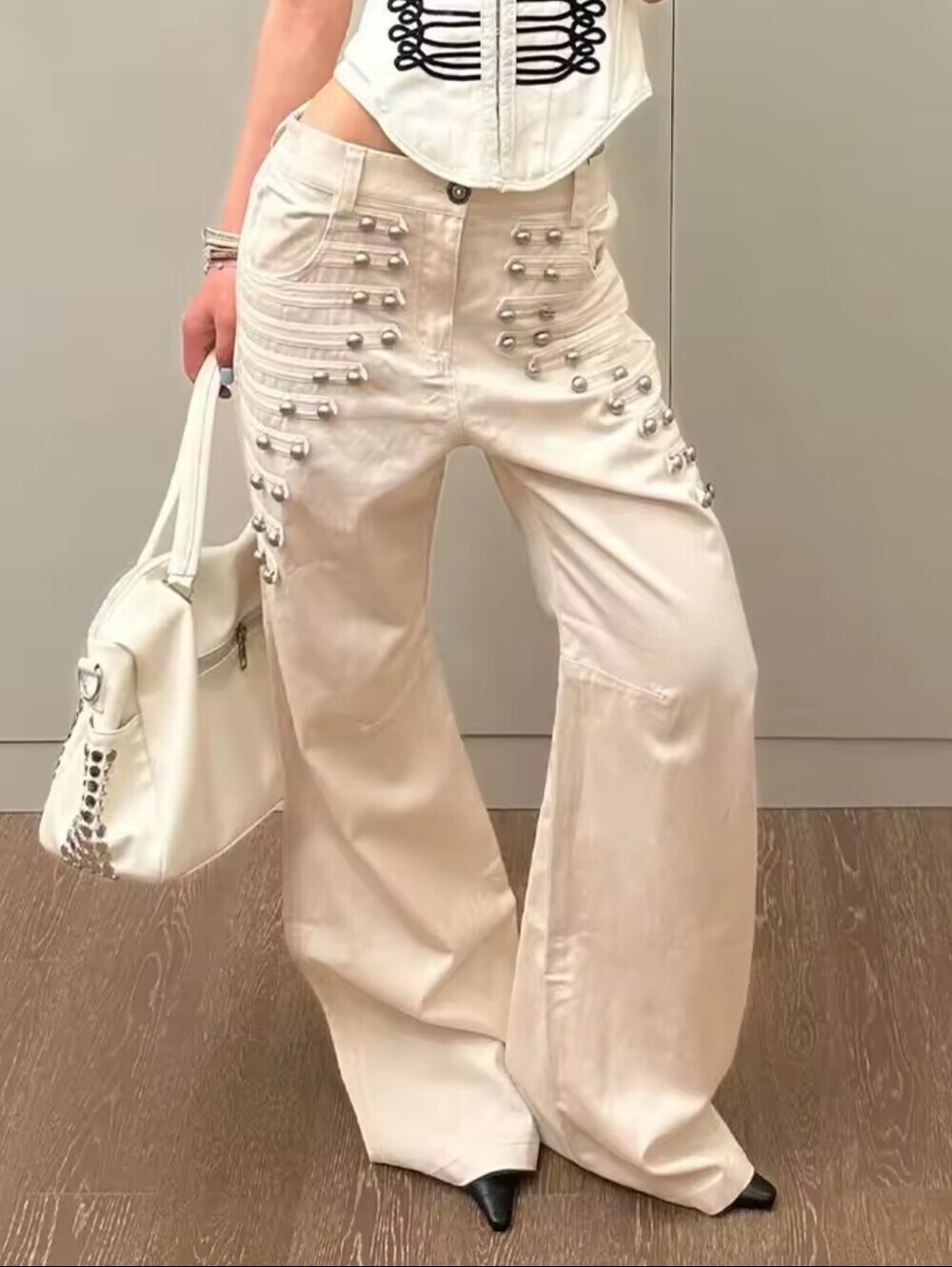 American Retro Metal Buckle Design Jeans for Women Y2K New gothic Street Loose W